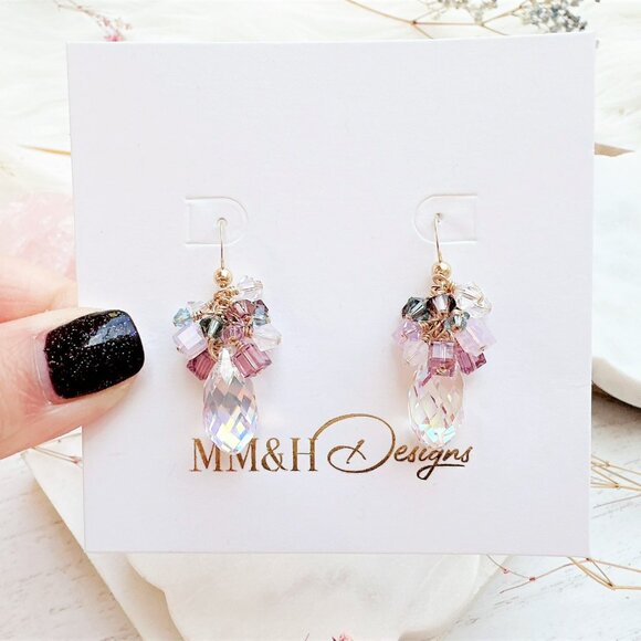 New Briolette Crystal Cluster Drop Earrings | Handmade in BC - Picture 2 of 4